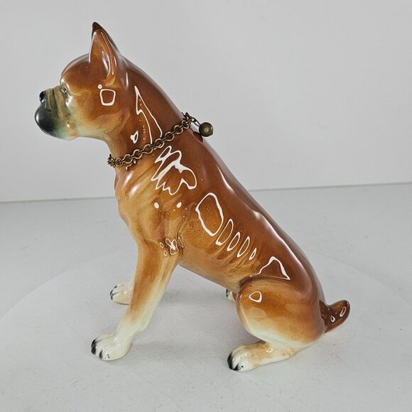 Vintage Ceramic Boxer Dog With Chain Collar Figurine 7 In *Repaired* - Picture 2 of 9